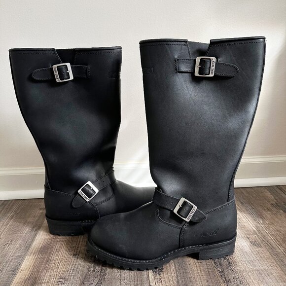 Ride Tecs 16" Engineer Black Leather Mens Size 12 Wide Biker boots 1443 Zip